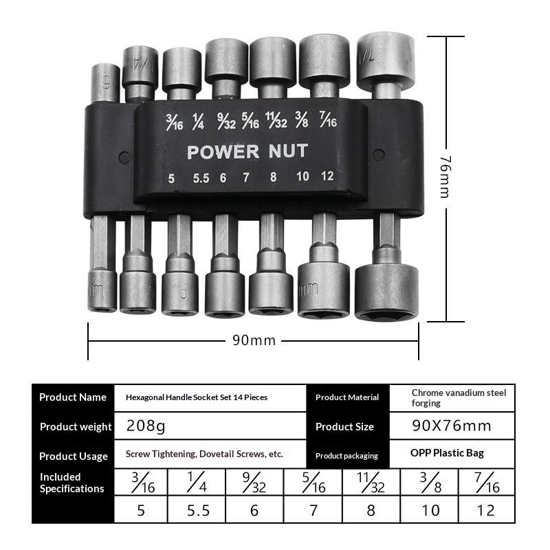 9/14PCS Socket Inner Hexagonal Wrench Hexagonal Handle Screwdriver Socket Extension Rod Pneumatic Screwdriver Insert Tool Set