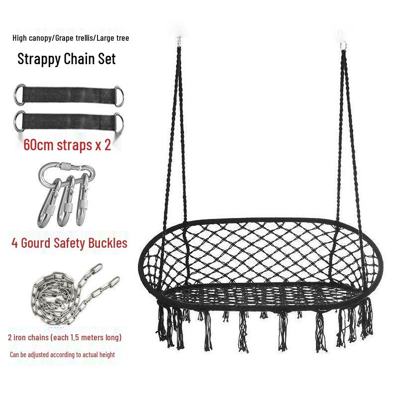 Nordic Indoor Outdoor Double Hanging Chair Swing with Tassel Cradle - Cotton and Linen Hammock for Homestay or Balcony.