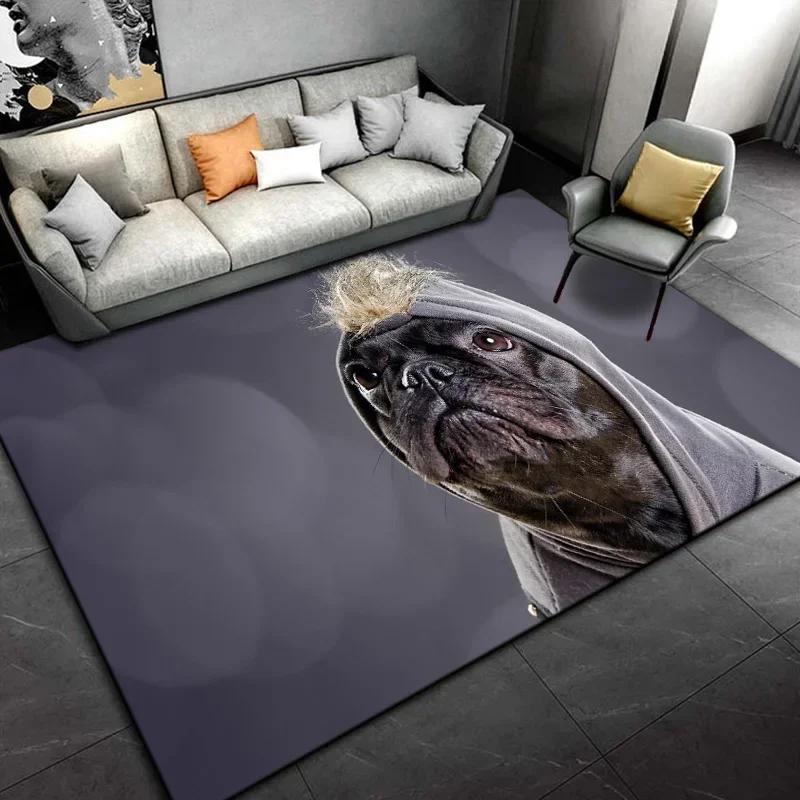 Lovely Pug Dog Cartoon Area Rug - Cute Animal Carpet for Kids Bedroom Playroom Non-Slip Kids-Friendly Floor Mat Home Decor Gift