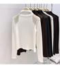 Women's Autumn/Winter Mesh Patchwork Off-Shoulder High Neck Long Sleeve T-Shirt with Brushed Fleece Inner Layer