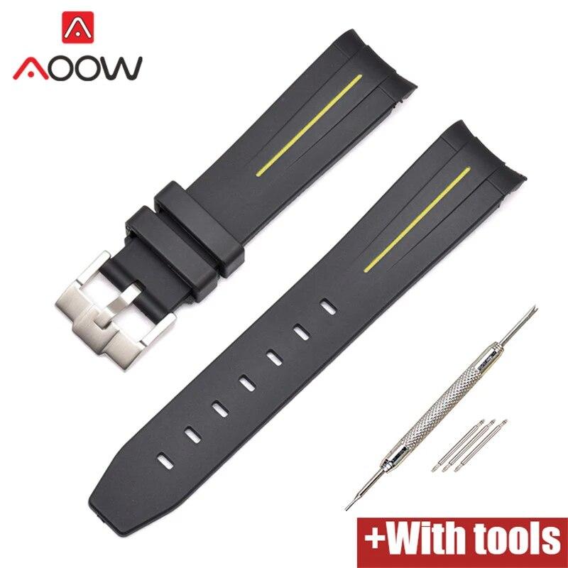 20/21/22mm Curved End Rubber Strap for Rolex Stainless Steel Buckle Men Women Sport Waterproof TPU Replacement Bracelet Band
