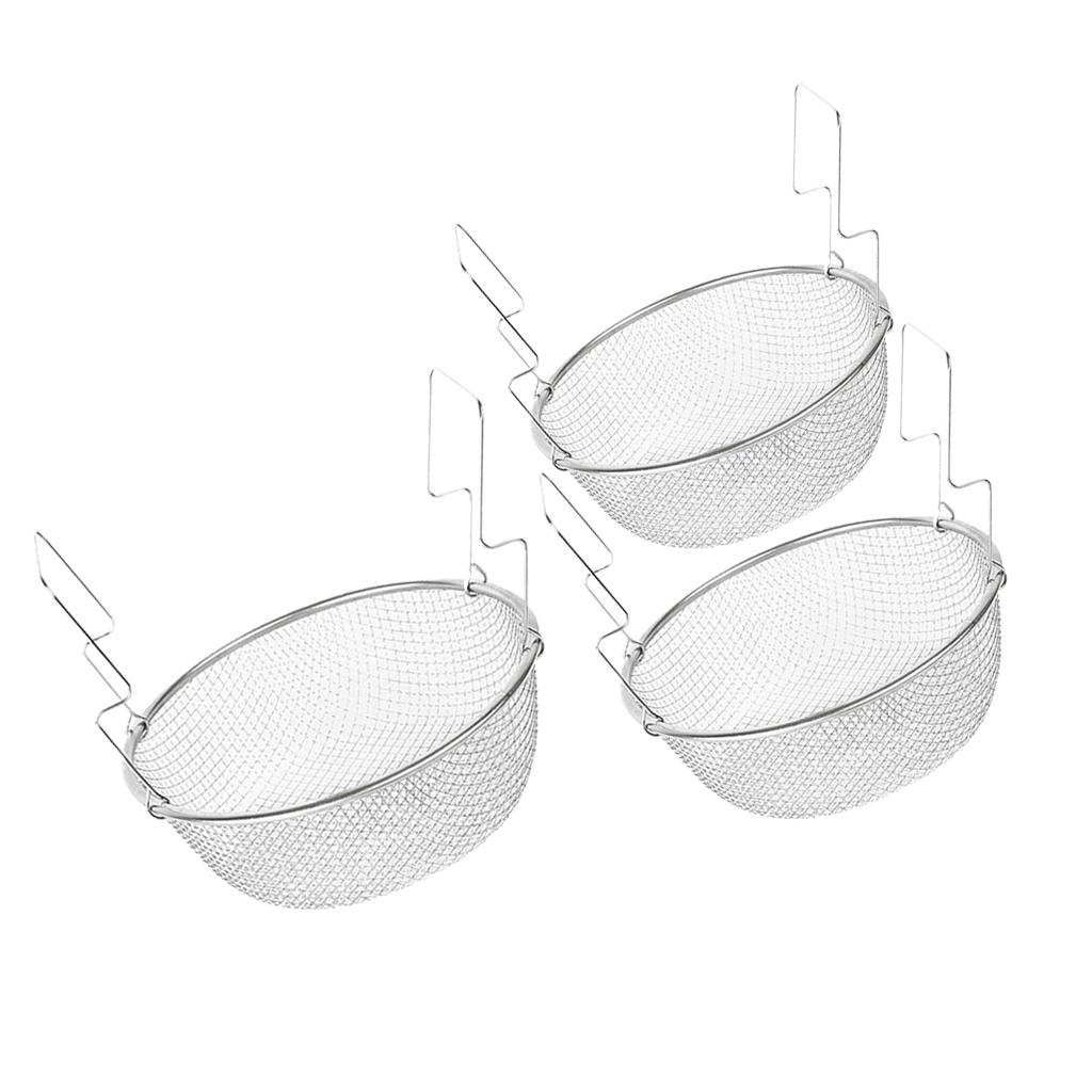 3 Sizes Round Stainless Steel Mesh Strainer Basket Kitchen Food Strainer Round Mesh Basket Mesh Sifter for Fried Food Vegetable