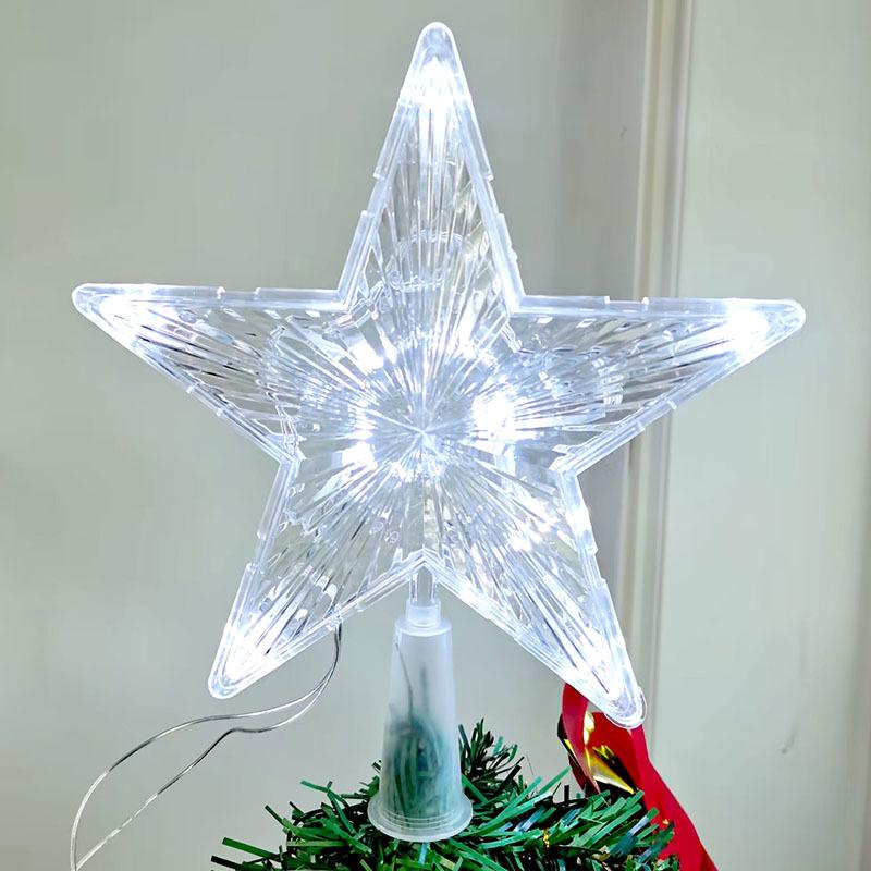 Christmas LED Transparent Five-pointed Star Tree Toppers Merry Christmas Tree Decorations for Home Xmas Ornaments Navidad Props