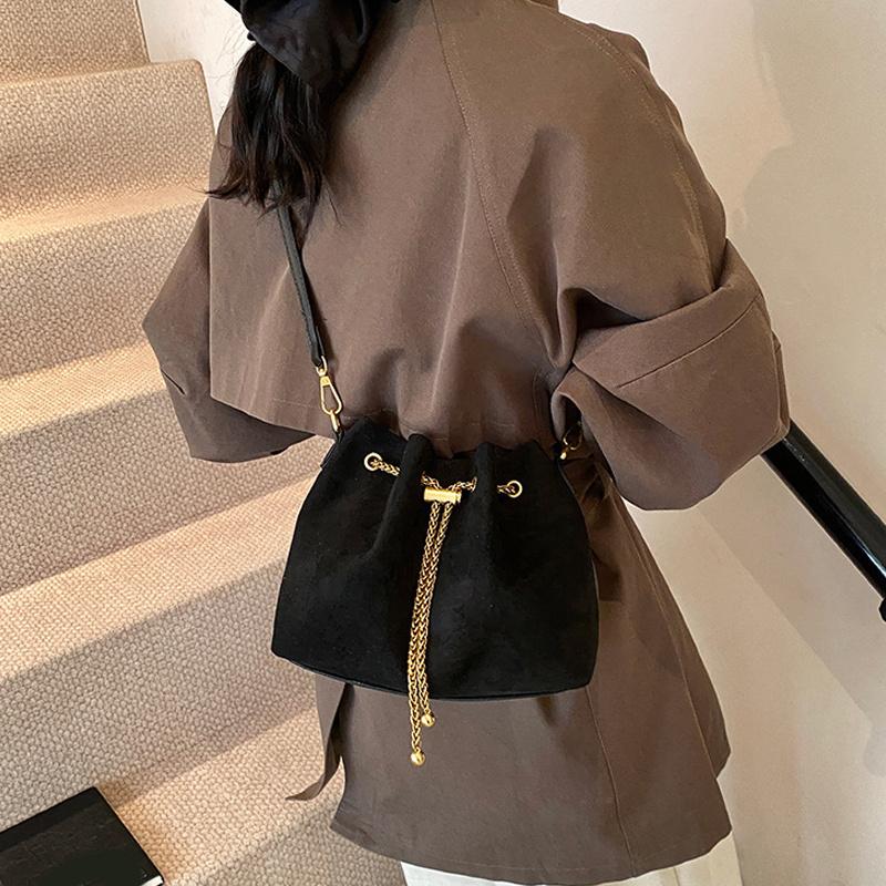 Yogodlns Faux Suede Shoulder Bag Simple Commuting Crossbody Bags Thread String Women's Handbags Sewing Sweet Bags for Women