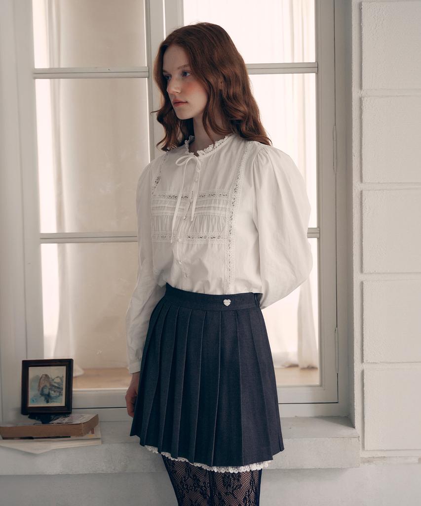 Lora Lora Lace Pointed Pleats Mini Skirt Gray