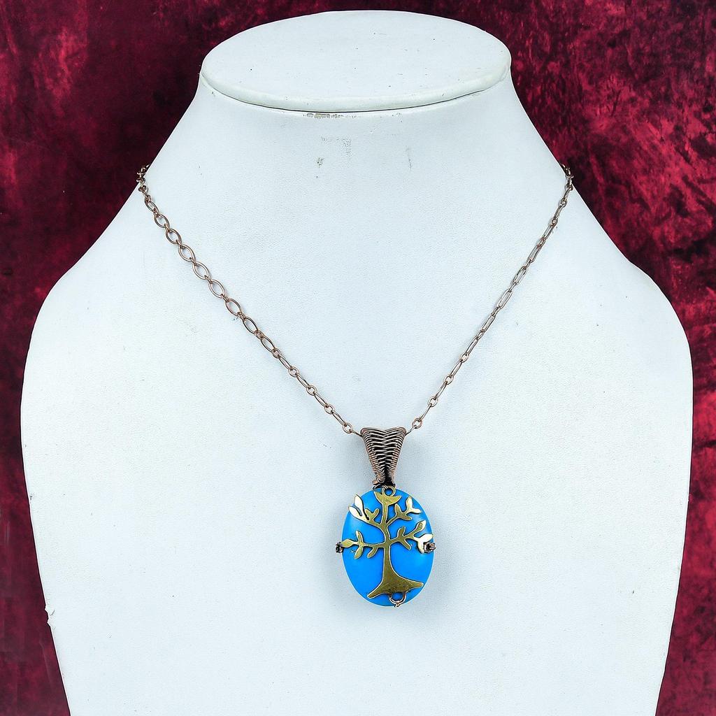 Tree Of Life Sleeping Beauty Turquoise Pendant Copper Wire Wrapped Gemstone Pendant Handmade Jewelry