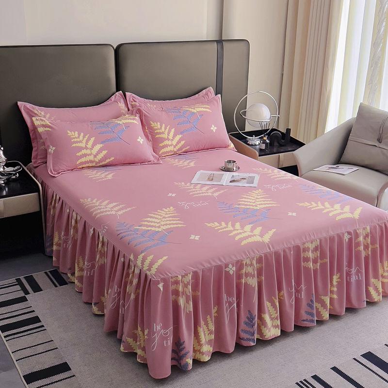 3pcs Twin Tree Pattern Extra Thick Non-Slip Bed Skirt Set with 1 Bed Skirt + 2 Pillowcases (Pillow Inserts Not Included)