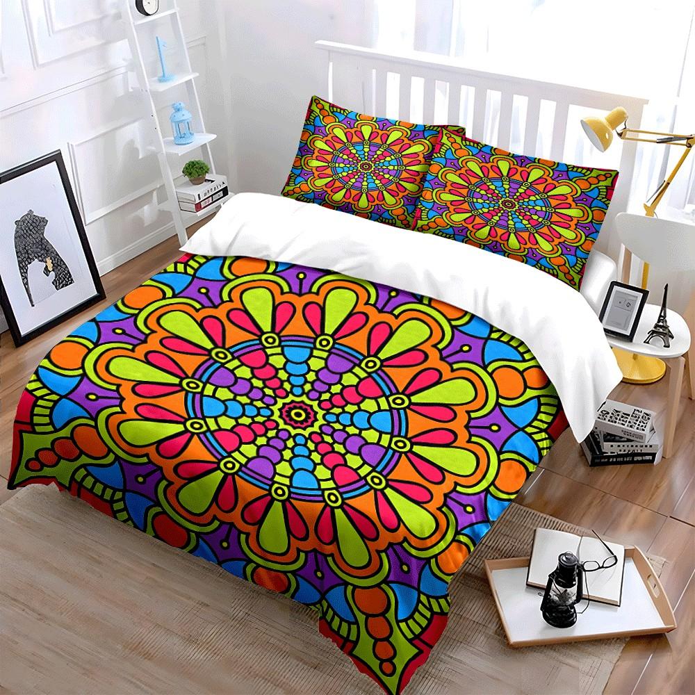 Colorful Mandala Pattern Home Decor Set Exquisite Three-Piece Bedding Set Gift For Kids And Adults