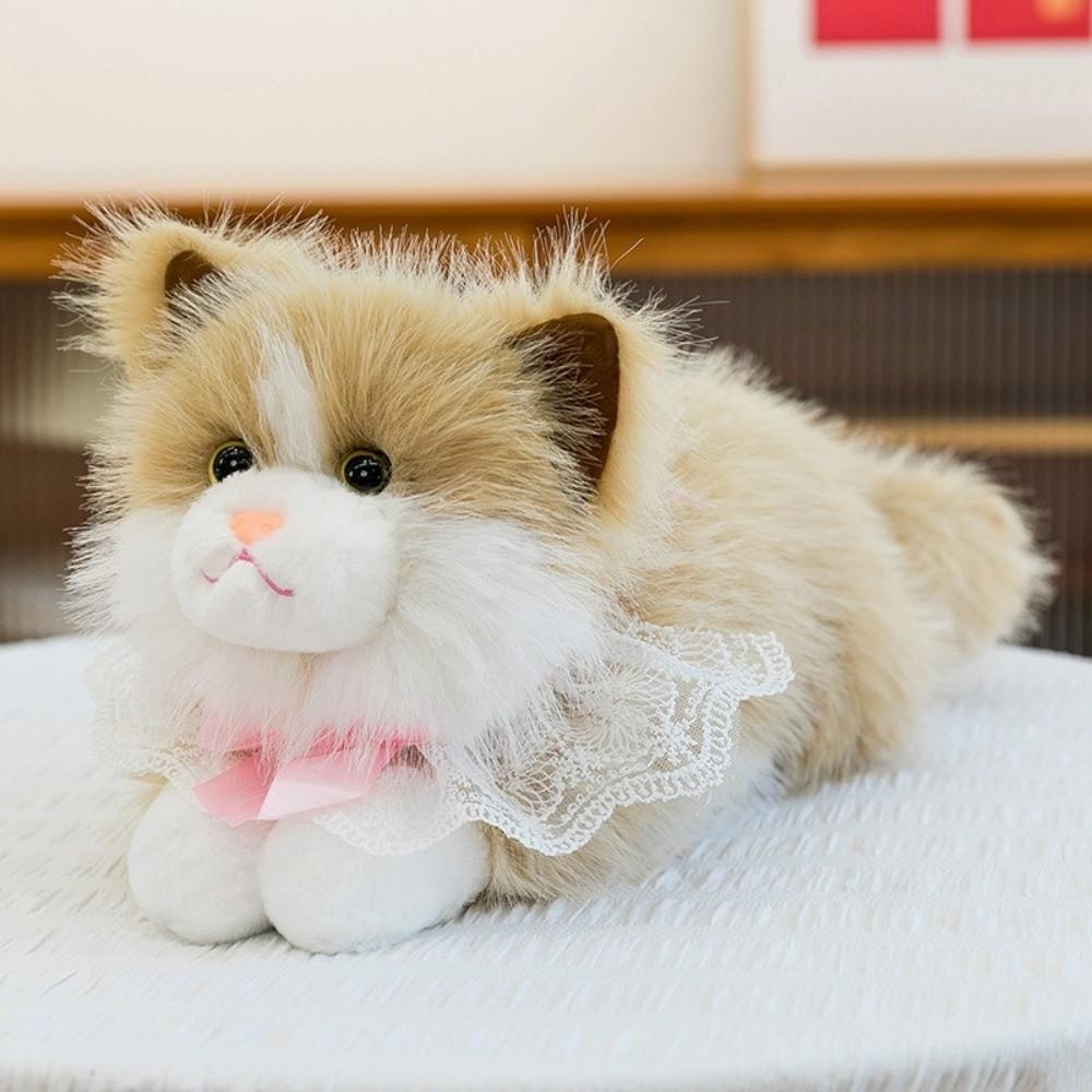 New Soft Fluffy Simulation Cat With Bib Cute Cartoon Ragdoll Cat Realistic Cat Birthday Gifts