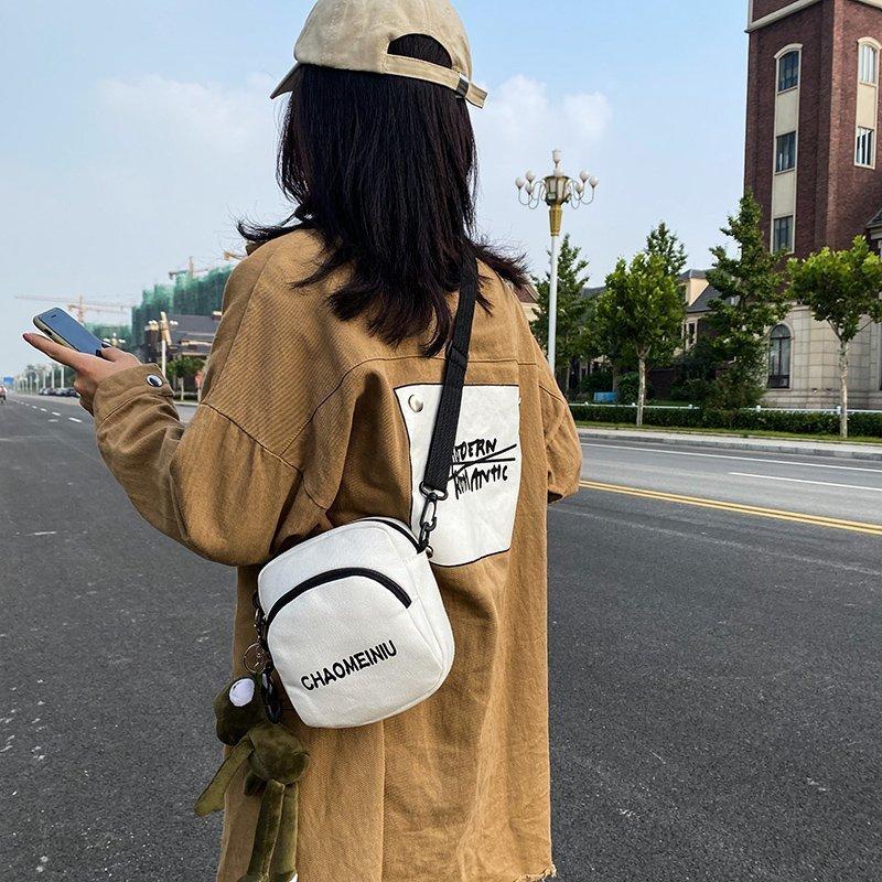 Canvas Small Circle Bag With Zipper Closure For Casual Daily Use Womens Fashion