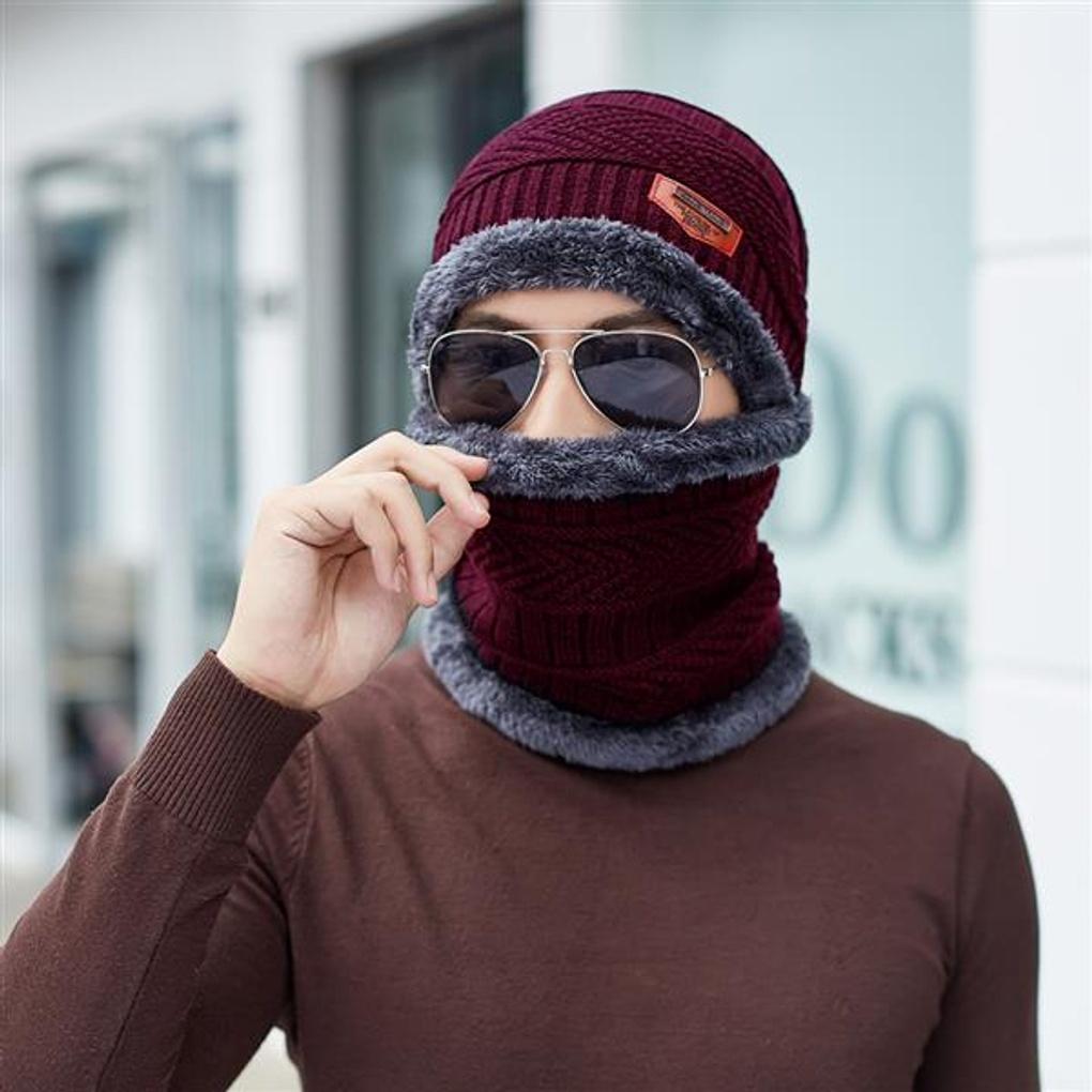 Neckwarmer Beanie Set (Wine)/Fur Hat Beanie Winter Hat