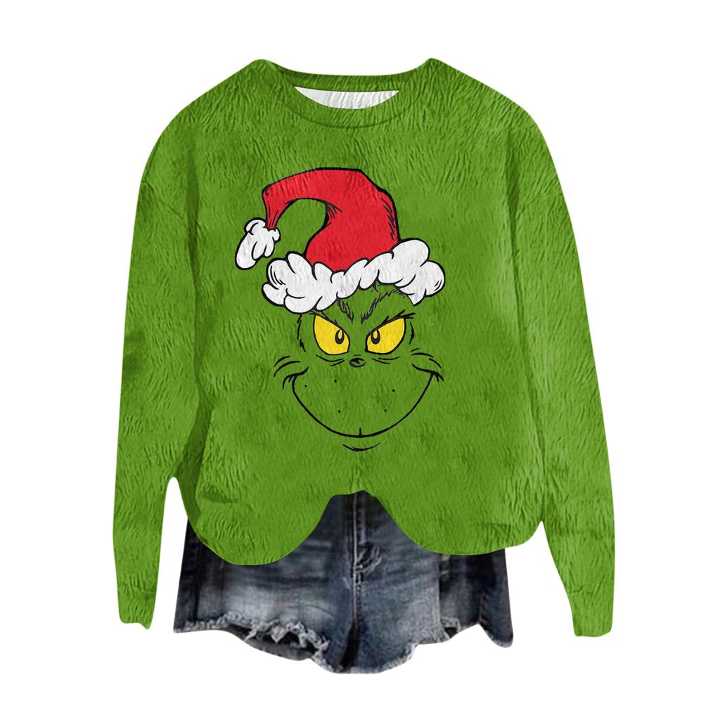 Ladies' Fashionable Round Neck Pullover Long Sleeved Top Christmas Printed Sweatshirt