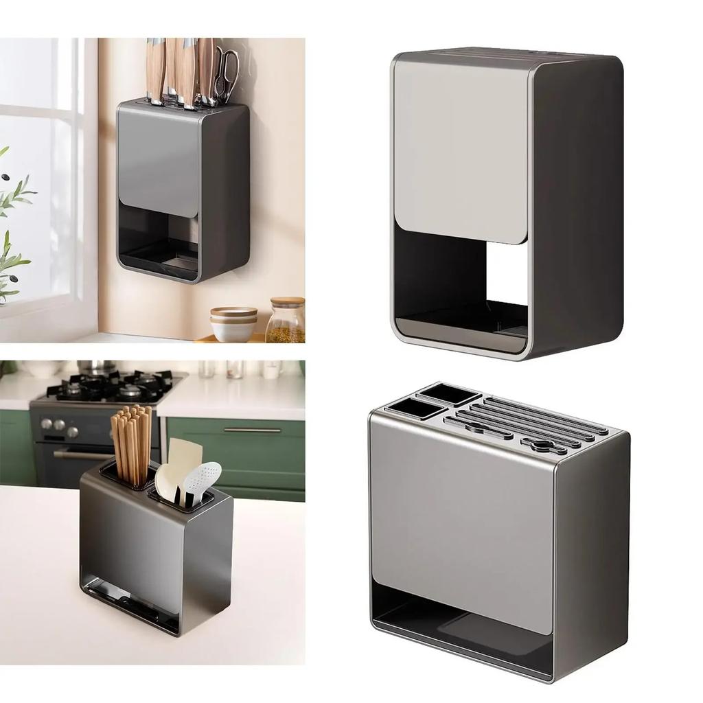 Küchenmesserhalter, multifunktionaler Essstäbchenhalter, wandmontierter perforationsfreier Haushaltswerkzeughalter, Geschirrständer