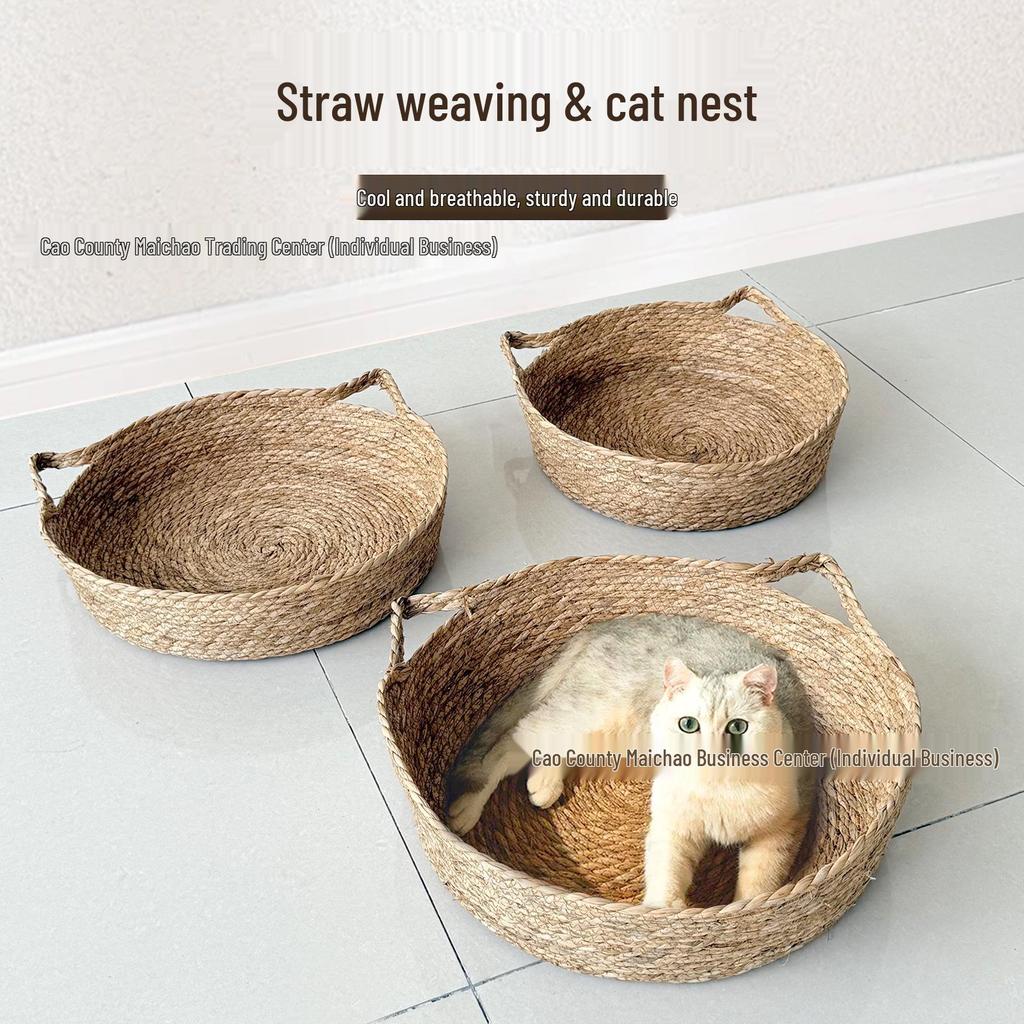 Pletená postel pro mazlíčky na všechna roční období: Prodyšný dům pro kočky a psy odolný proti skvrnám.