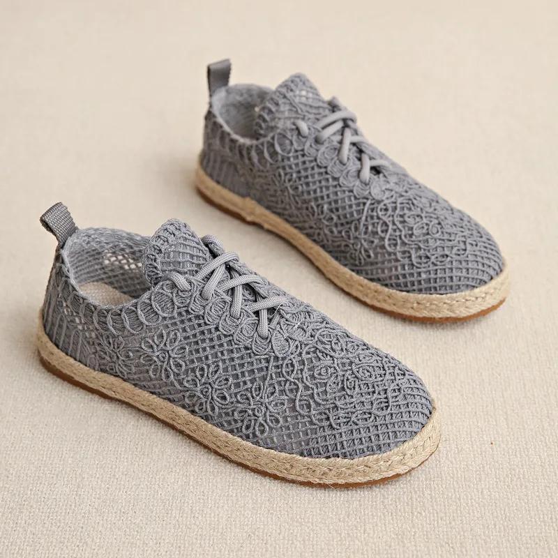 Fashion Single Shoes Autumn New Round Toe Mesh Breathable Front Lace-Up Soft Sole Non-Slip Flats