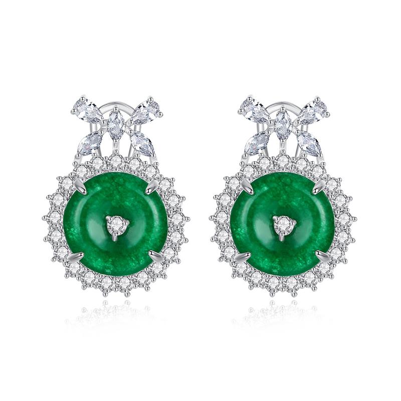 WWJ Exclusive Design Green Clear Zirconia Jewelry Round Stud Earrings