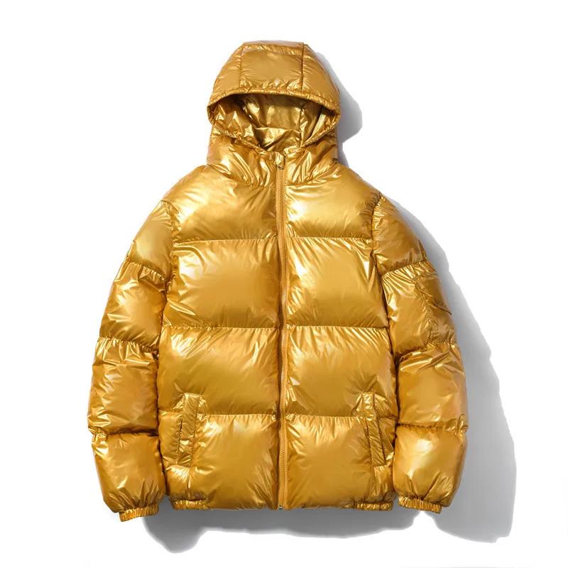 Winter Men's Solid Color Bright Cotton Coat Trend Reflective Loose Zipper Hooded Thickened Cotton-padded Coat