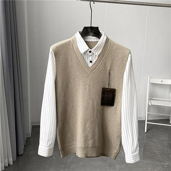 British-Style Knit Vest Shirt: Soft, Textured, Casual Two-in-One Sweater for Men - Perfect for Autumn and Winter.