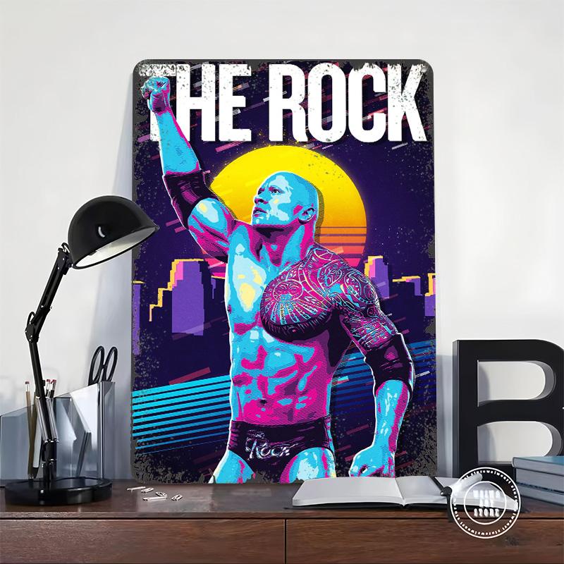 The Rock Retro Art Poster Customized Wall Art Vintage Metal Signs Retro Tin Plaque for Man Cave Decoration Room Desk Decor Home