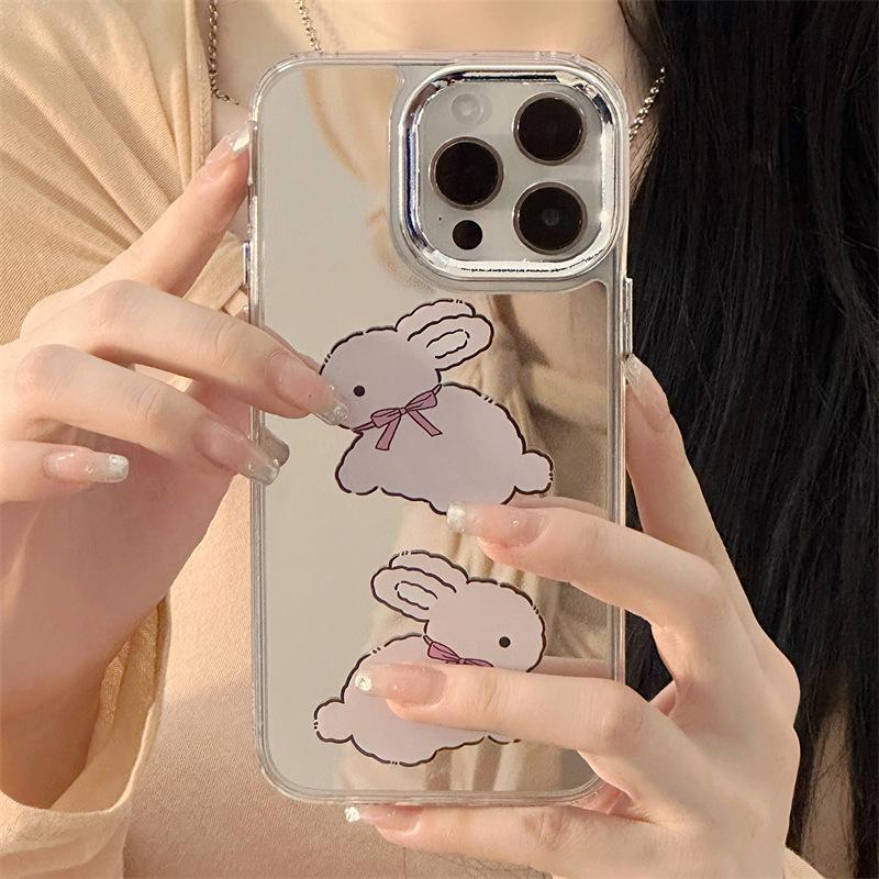 Zhitai Cartoon Silicone Mirror Phone Case for iPhone 16 Pro, Compatible with Apple 15 & 14 Pro, 3-in-1 Design