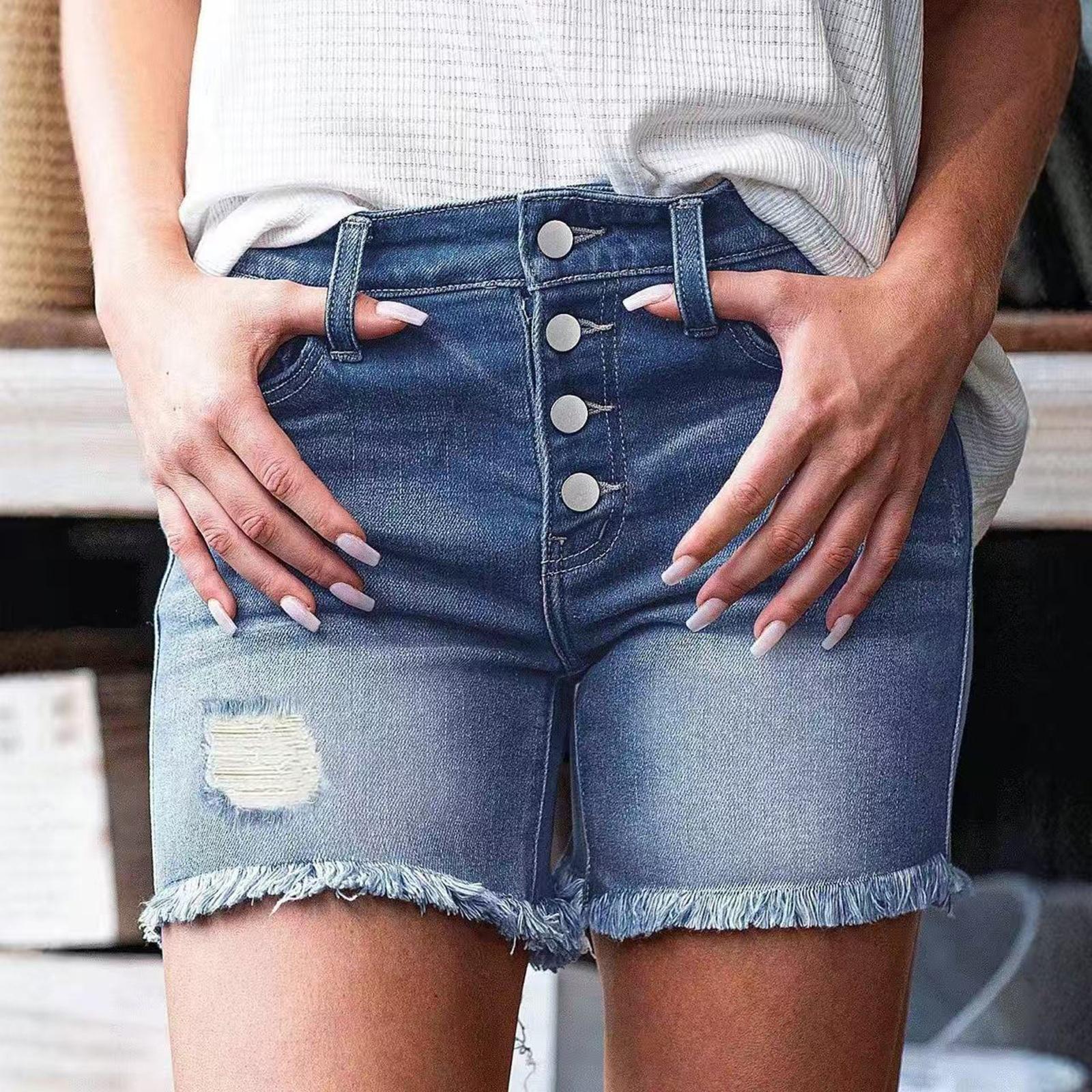 

Ladies Elastic Waistband,Tassel, Rough Edge, Non Elastic Denim Shorts XXL