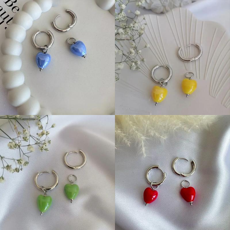 Stylish Elegant Colorful Geometric Heart Circle Pendant Earrings Fashion Minimalist Earring Hoop Women Jewelry Accessory