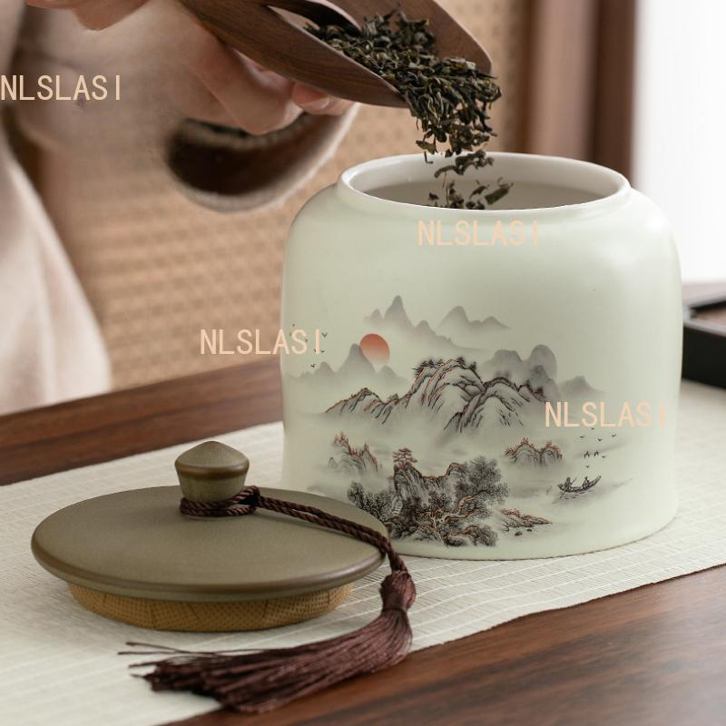 1 Pc Chinese Retro Ceramic Tea Jar Household Sealed Tea Storage Jar Facial Mask Powder Can Used for Storing Kitchen Spices