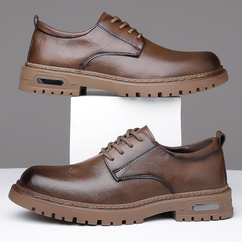 Fashion Men's Low-cut Work Shoes Spring Autumn Vintage Business Casual Cow Leather Shoes Male Thick Soled British Ankle Boots for Men