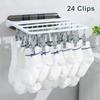 24 Klämmor Vikbar Klädhängare Väggmonterad Torkställ för Underkläder BH Strumpor Infällbart Klädtorkställ med Tvålkopp