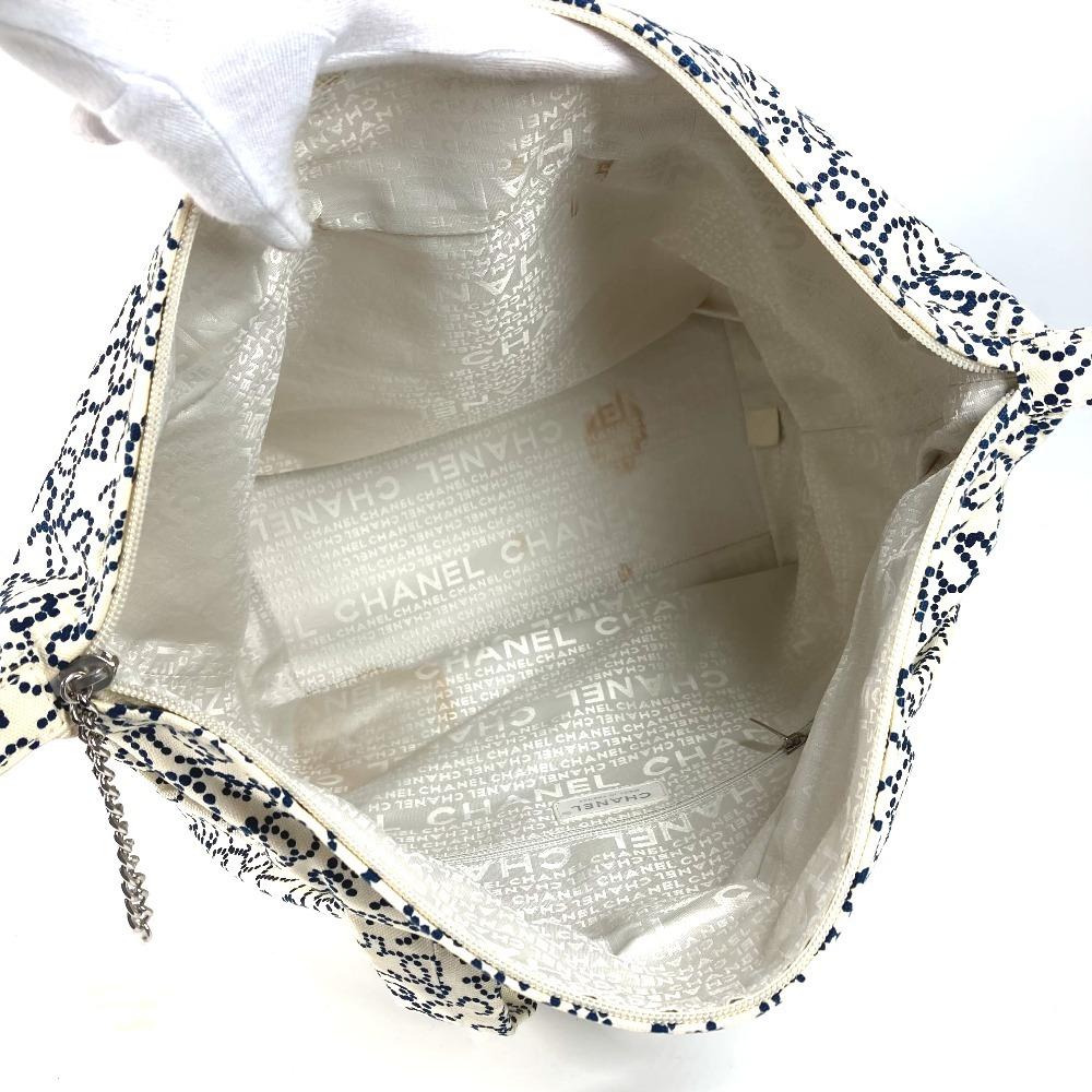 CHANEL Arabesque Bag Tote Bag Hand Bag Canvas White/Dark Navy Based
