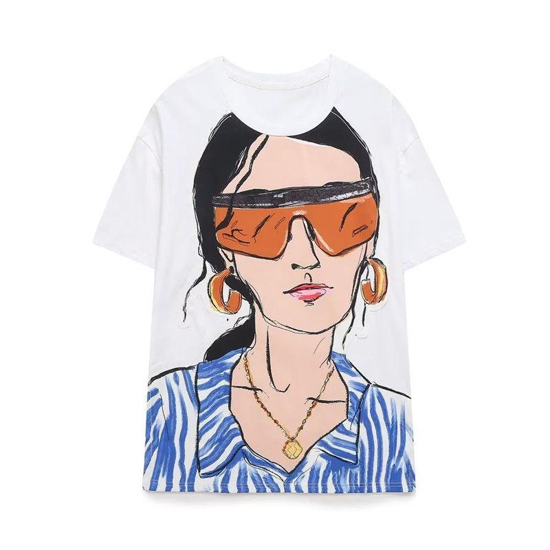 Fashion Style Summer New Arrival Women's Clothing Stylish Loose Easiest for Match Girl Print T-shirt 1165236 250