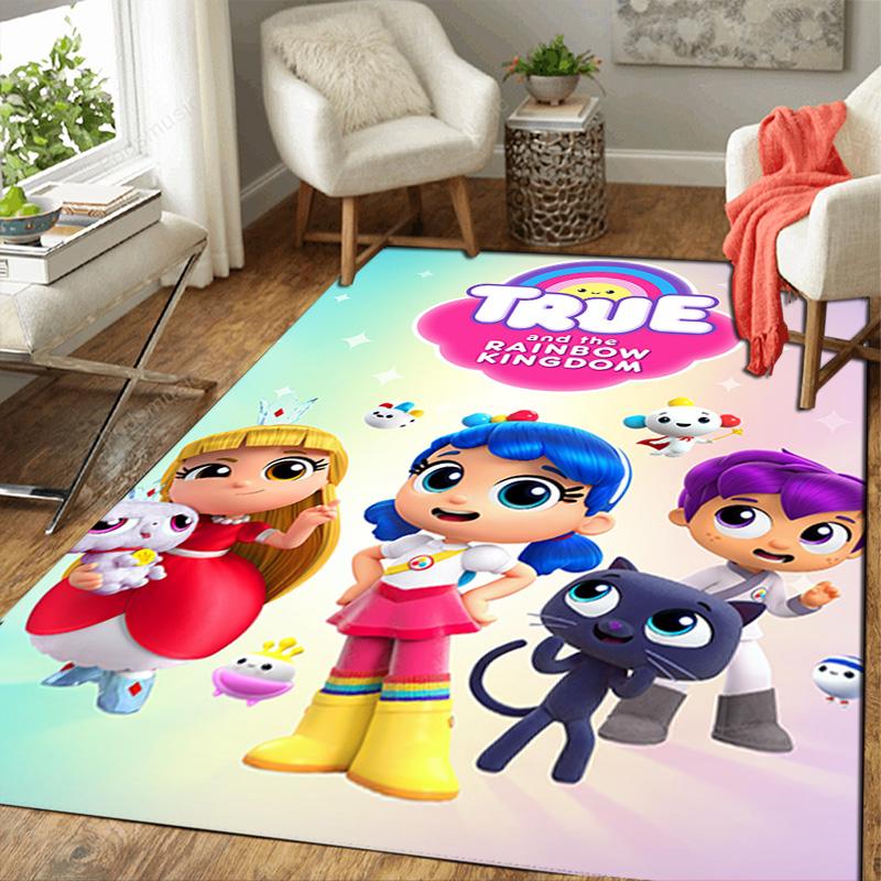 True and the Rainbow Kingdom animiertes Print-Design Teppich Bodenmatte für Wohnzimmer oder Schlafzimmer Weicher und bequemer Teppich ein Geschenk für Geburtstag und Feiertage