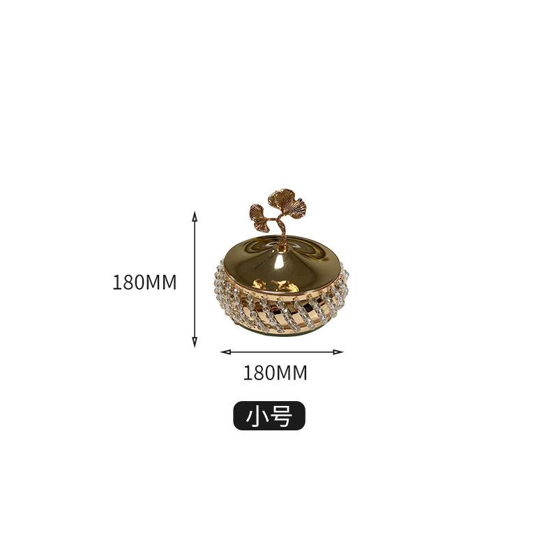 

Gold Plated Apricot Leaf Candy Jar Crystal Glass Jewellery Cosmetic Cotton Swab Storage Box Metal Desktop Fruit Dried Fruit Tray