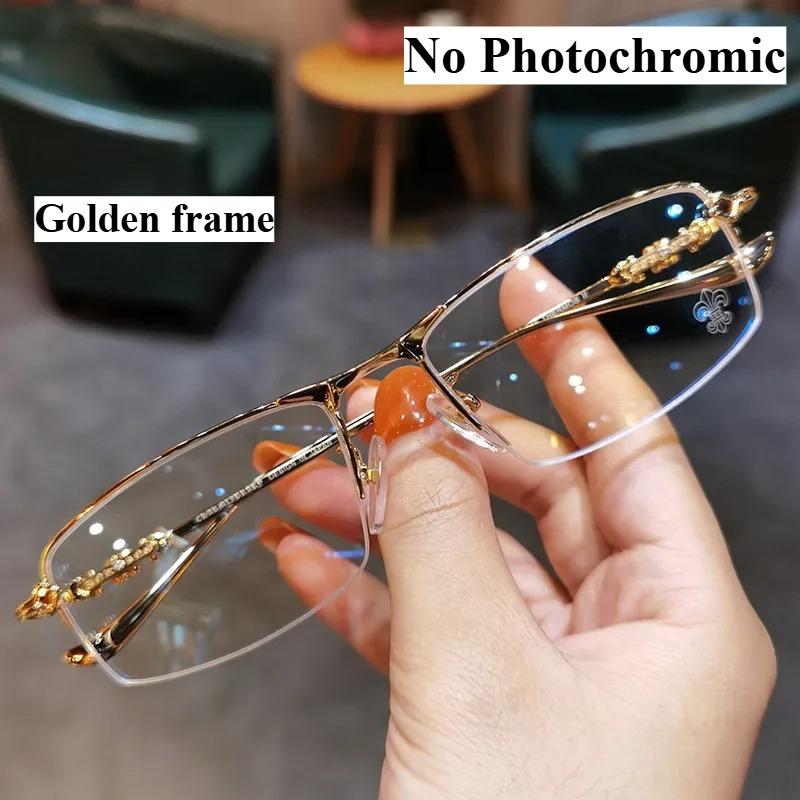 

Фотохромные / Защищающие от синего света очки для близорукости Универсальные мужские деловые очки Полуоправа Очки для близорукости от 0 до -6.0 0 золотой