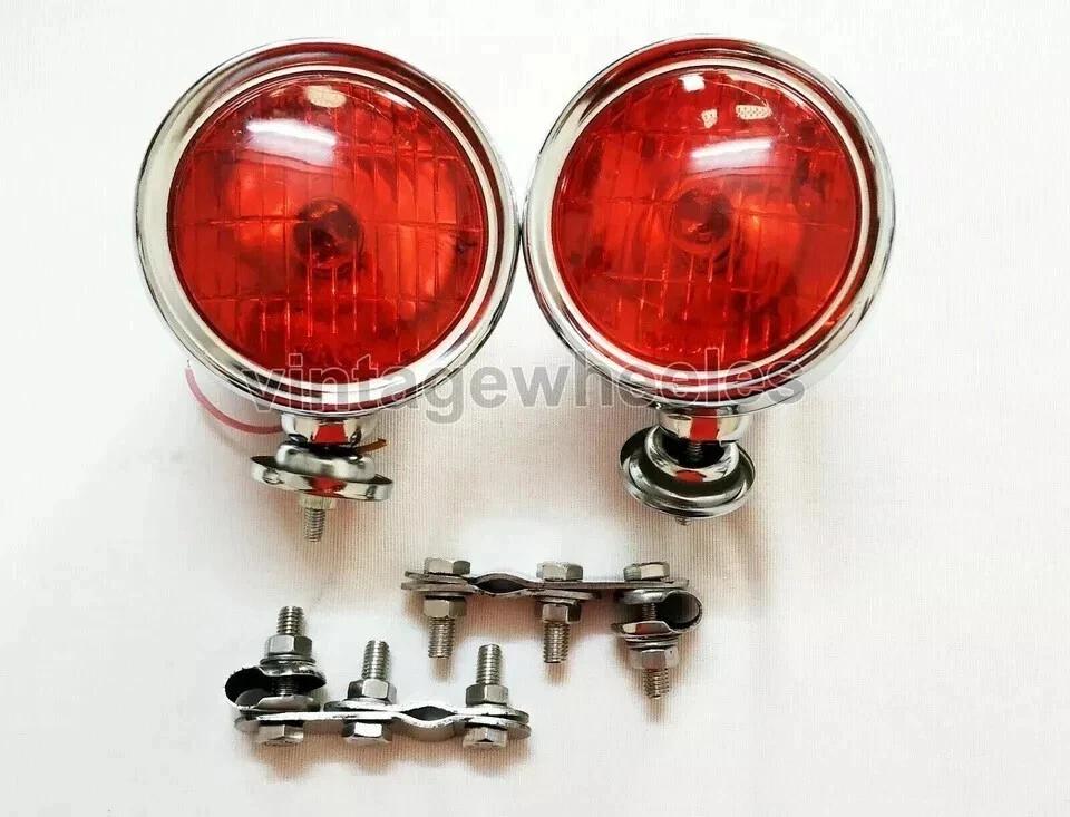 Lambretta Vespa Universal 12v 4 2 Red Spot Light Lamp Stainless Steel Bracket