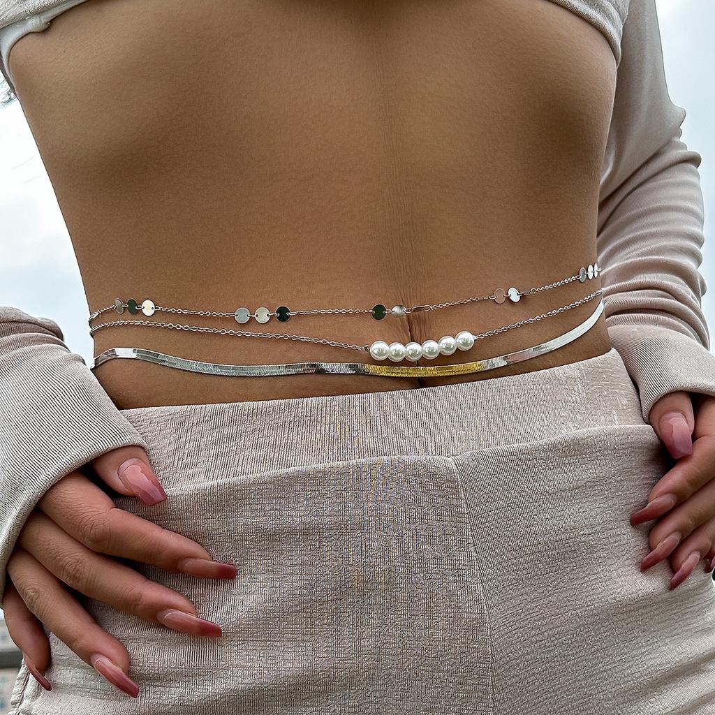 Accessories Fashion Metal Wind Snake Bone Chain Waist Chain Waist Chain Sexy Imitation Pearl Body Chain