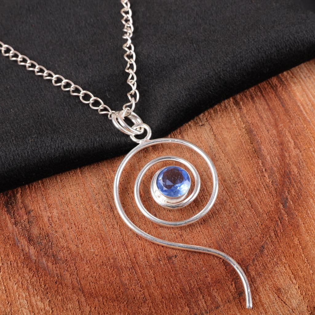 Tanzanit ručně vyráběný přívěsek z drahokamů, 925 masivní přívěsek ze sterlingového stříbra Starožitné šperky, přívěsek pro zásnubní dárek