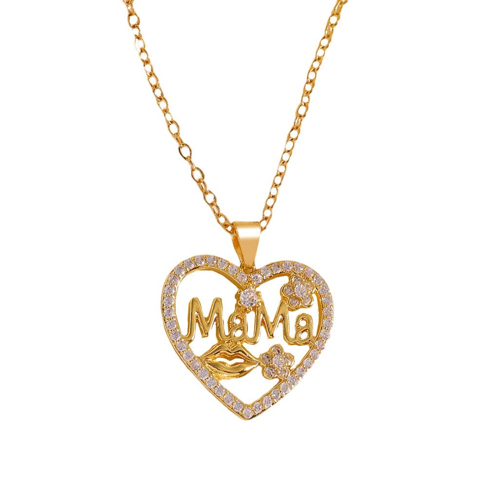 Mama Micro-inlay Zircon Flower Hollowed-out Heart Pendant Necklace Earrings Sets for Women Exquisite Mother's Day Gifts Jewelry