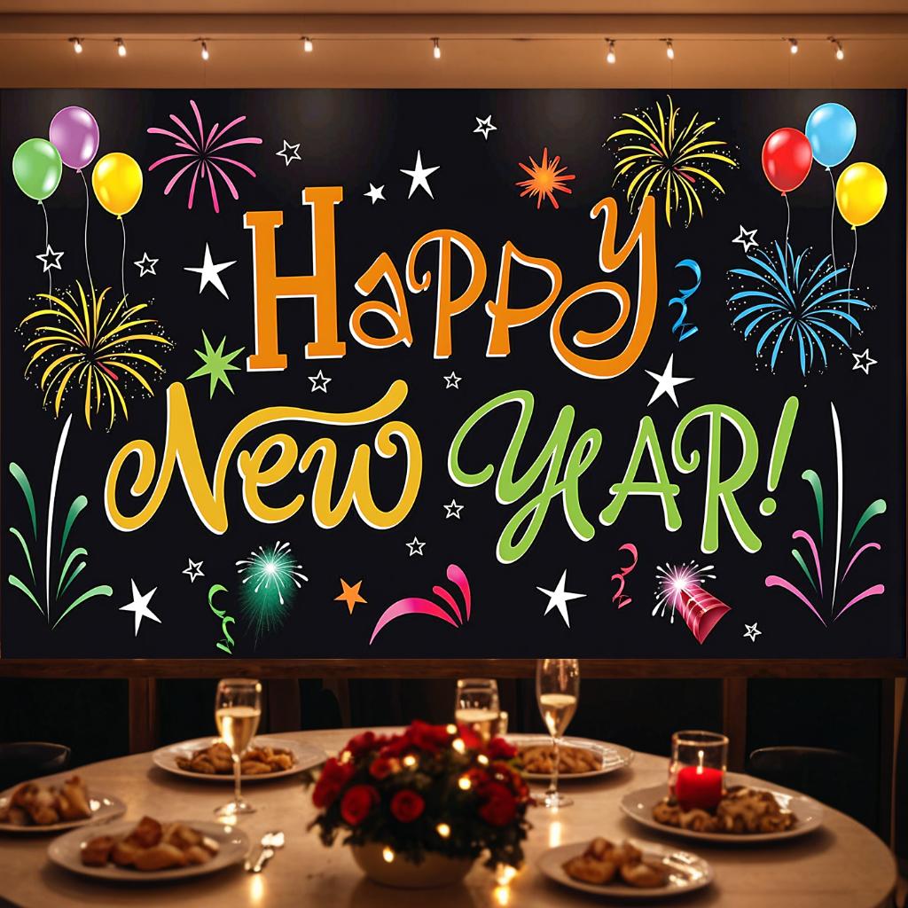 2026 New Year's Day Backdrop Banner Party Decoration 180X110cm Happy New Year Background Photo Booth Colorful Fireworks Supplies