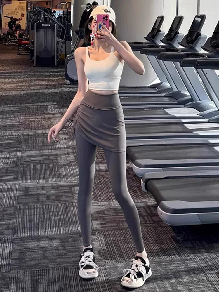 Women's Plus Size 2025 Shark Pants: Fake Two-Piece Long Sports Pants with Velvet Thickening – Perfect for Autumn/Winter Yoga and Fitness Skirt Style.