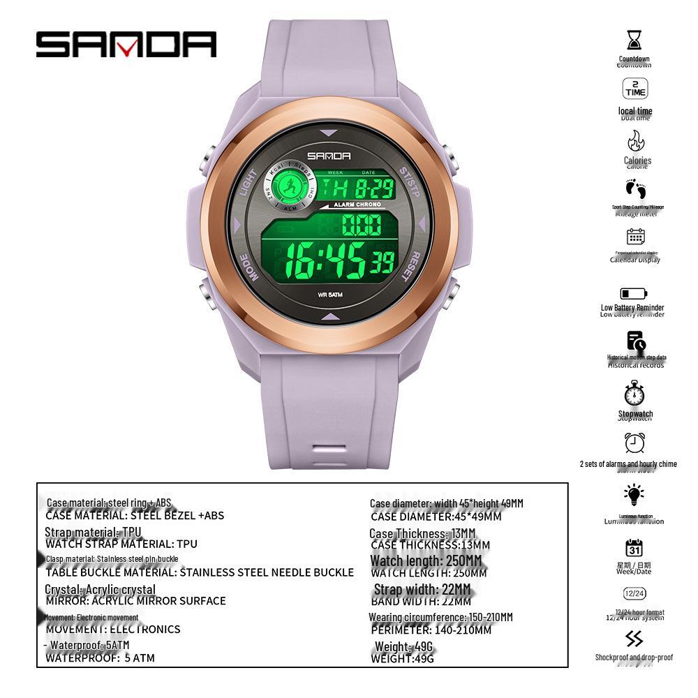 SANDA Unisex Sports Watch: Perpetual Calendar, Alarm, Dual Time Zones, Pedometer.