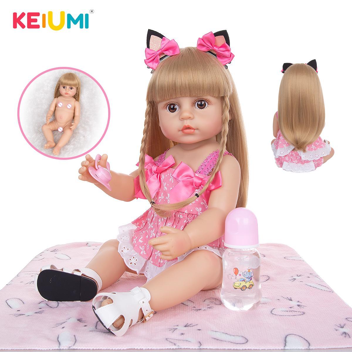

KEIUMI 55 см красивая силиконовая Reborn Boneca, полностью силиконовая виниловая кукла для маленьких девочек, реалистичные подарки на день защиты детей, время сна, приятель по играм 55cm