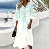 Women's Floral Casual Fashion Midi Dress V Neck Three Quarter Sleeve Back Zipper Elegant Fit and Flare Design Comfortable Fabric