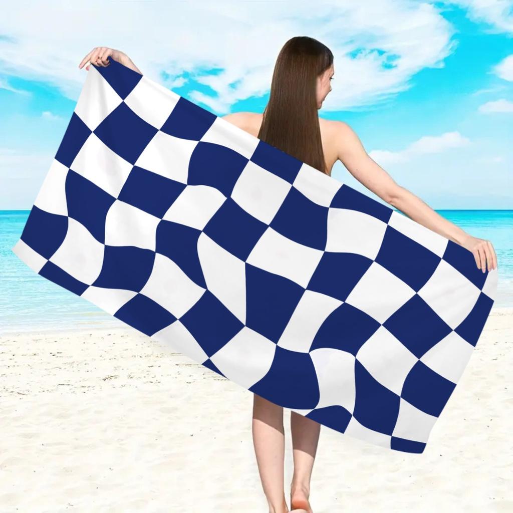 Wavy Black White Checkerboard Beach Towel Soft Quick Dry Absorbent Swim Towel Large Lightweight Portable Beach Blanket