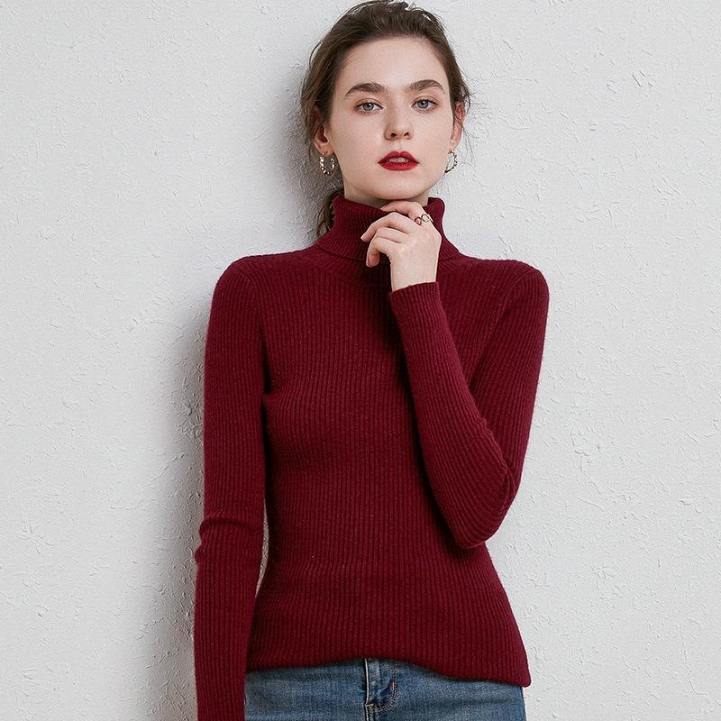 High-Neck Slim-Fit Women's Knit Pullover - Autumn/Winter 2024 Base Layer Sweater