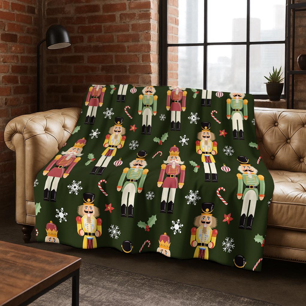 Frohe Weihnachten Baum Nussknacker Cartoon Puppe Neujahrsgeschenk Flanell Decke, Weiche Wohndecke für Zuhause Schlafzimmer Bett Sofa Kinder
