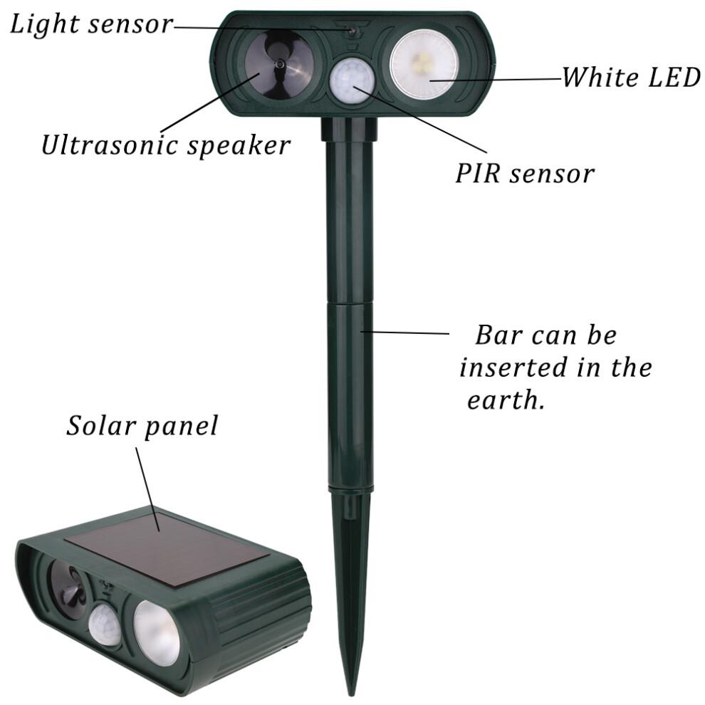 Solar Powered Animal Repellent Motion Sensor Outdoor Waterproof With Ultrasonic Waves And Led Lights Automatic Frequency Conversion Laundry Cleaner