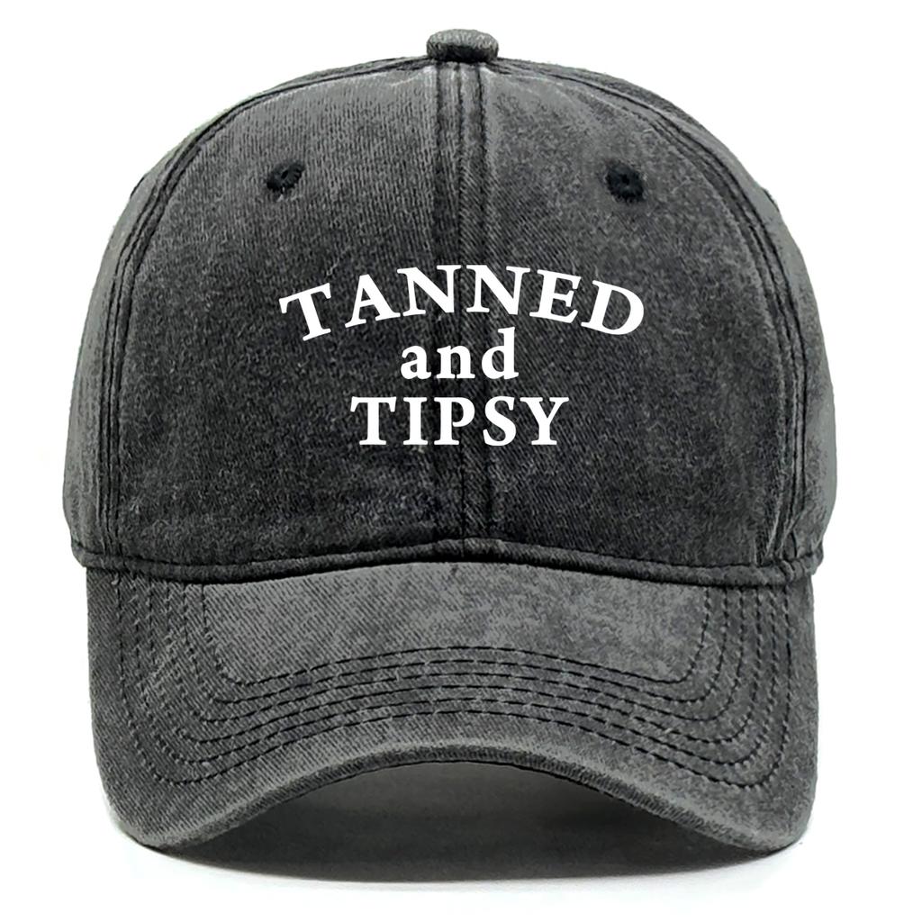 Unisex Adjustable Sun Hat "Tanned and Tipsy" Print Trucker Cap Distressed Retro Outdoor Snapback Baseball Caps One Size Fits All