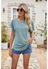 2024 Summer Women's Eyelet Hollow-Out Round Neck Short Sleeve Casual T-shirt