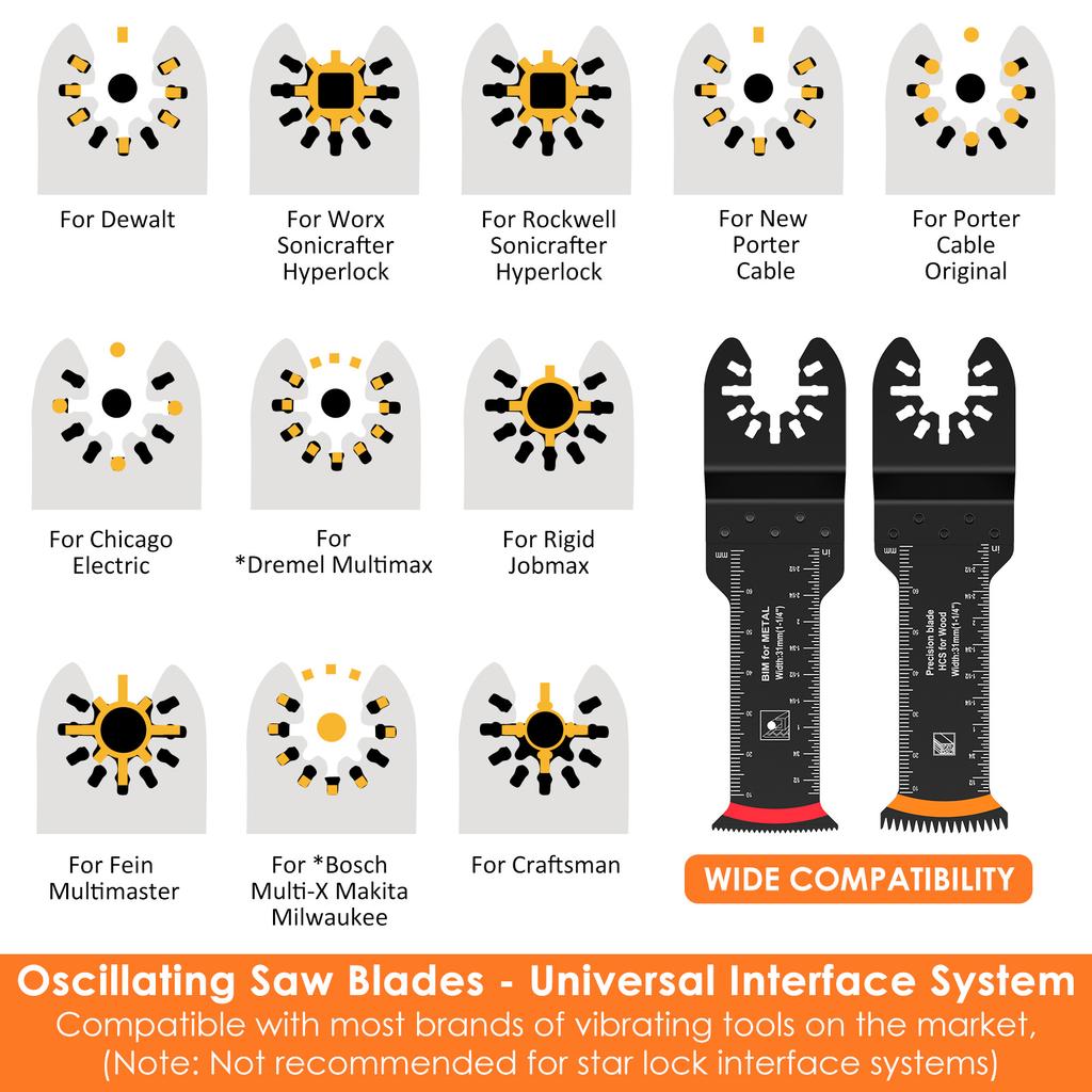 10Pcs Oscillating Saw Blades For Wood Metal Cutter Quick Release Extra-Long Reach Bi-Metal Multitool Blades Universal Saw Blades